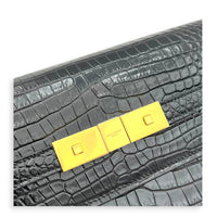 Manhattan Shoulder Bag Black in Crocodile Embossed Calfskin, Gold hardware