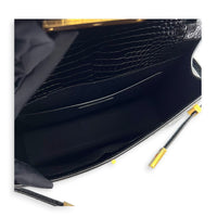 Manhattan Shoulder Bag Black in Crocodile Embossed Calfskin, Gold hardware