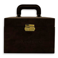 Jewellery Case Vanity Top Handle Bag Brown in Suede Leather, Gold hardware