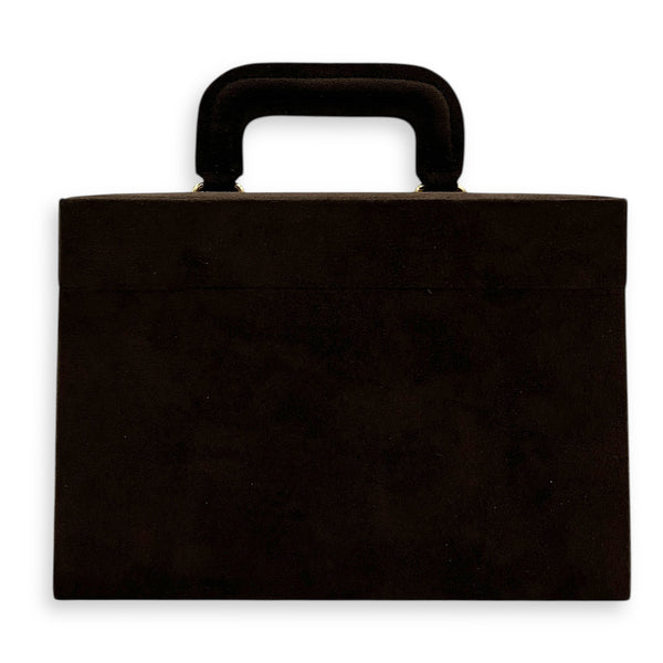 Jewellery Case Vanity Top Handle Bag Brown in Suede Leather, Gold hardware