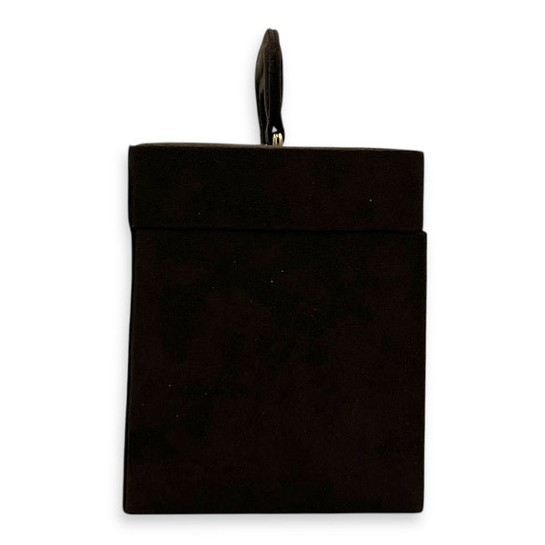 Jewellery Case Vanity Top Handle Bag Brown in Suede Leather, Gold hardware