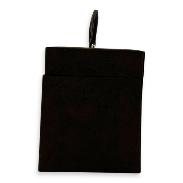 Jewellery Case Vanity Top Handle Bag Brown in Suede Leather, Gold hardware