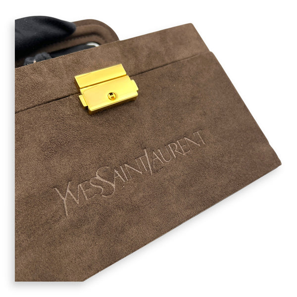Jewellery Case Vanity Top Handle Bag Brown in Suede Leather, Gold hardware
