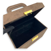 Jewellery Case Vanity Top Handle Bag Brown in Suede Leather, Gold hardware