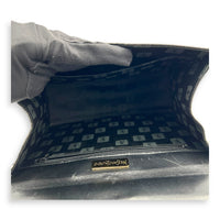 Braided Stitch Top Handle Bag Black in Crocodile Embossed Calfskin, Gold hardware