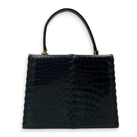 Braided Stitch Top Handle Bag Black in Crocodile Embossed Calfskin, Gold hardware