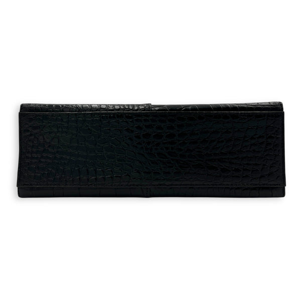 Braided Stitch Top Handle Bag Black in Crocodile Embossed Calfskin, Gold hardware