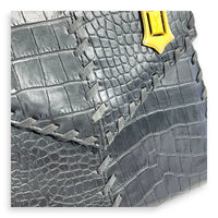 Braided Stitch Top Handle Bag Black in Crocodile Embossed Calfskin, Gold hardware