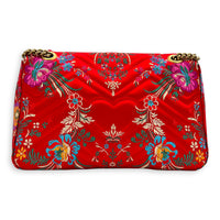 GG Marmont Shoulder Bag Red in Satin, Gold hardware