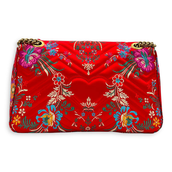 GG Marmont Shoulder Bag Red in Satin, Gold hardware