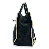 Papier Top Handle Bag Black with White Trim in Calfskin, Ruthenium hardware