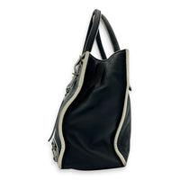 Papier Top Handle Bag Black with White Trim in Calfskin, Ruthenium hardware
