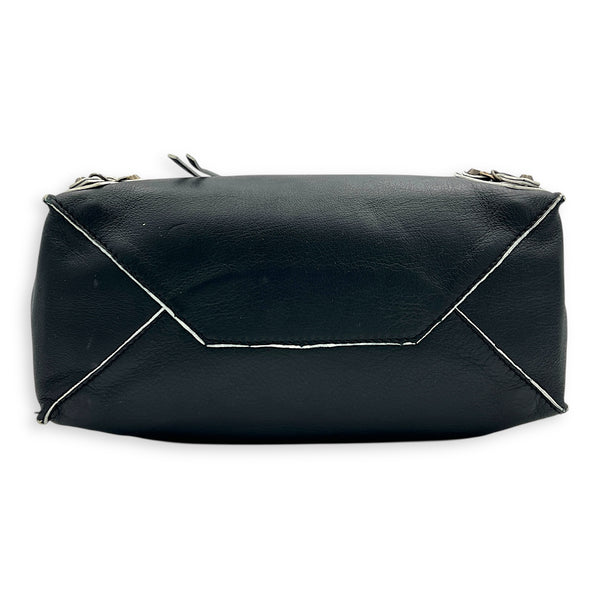 Papier Top Handle Bag Black with White Trim in Calfskin, Ruthenium hardware