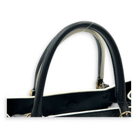 Papier Top Handle Bag Black with White Trim in Calfskin, Ruthenium hardware