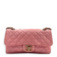 Precious Jewel Single Flap Pink Shoulder Bag in Calfskin, Gold hardware