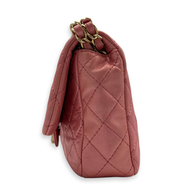 Precious Jewel Single Flap Pink Shoulder Bag in Calfskin, Gold hardware