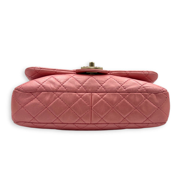 Precious Jewel Single Flap Pink Shoulder Bag in Calfskin, Gold hardware