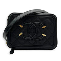 Filigree Shoulder Bag Black in Caviar Leather, Gold hardware