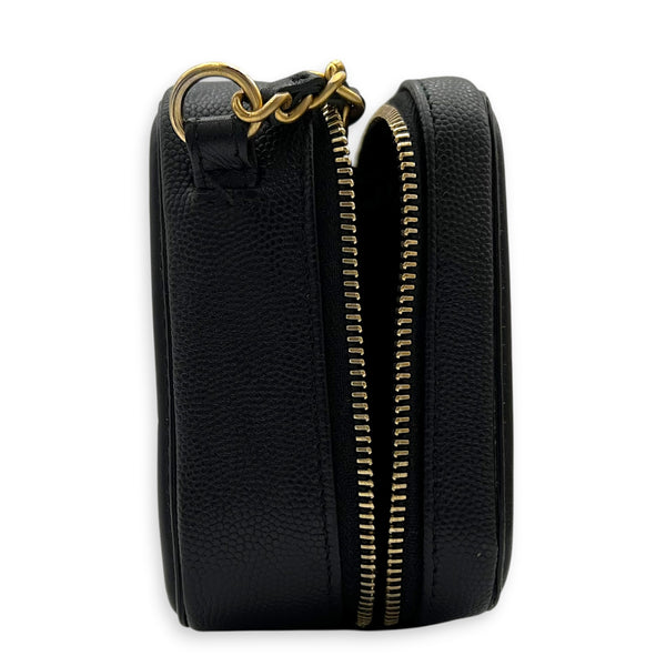 Filigree Shoulder Bag Black in Caviar Leather, Gold hardware