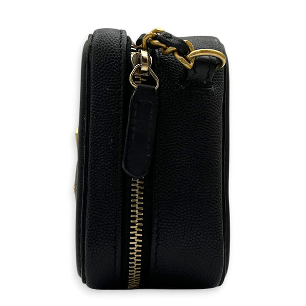 Filigree Shoulder Bag Black in Caviar Leather, Gold hardware