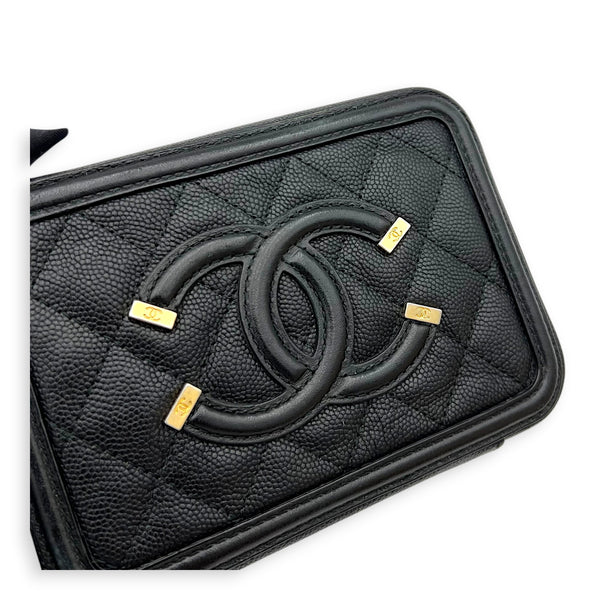 Filigree Shoulder Bag Black in Caviar Leather, Gold hardware