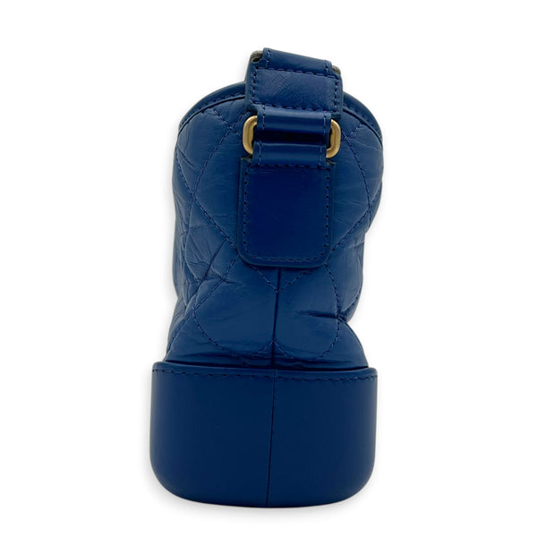 Gabrielle Small Blue Shoulder Bag in Calfskin, Gold hardware