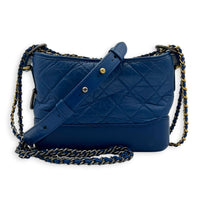 Gabrielle Small Blue Shoulder Bag in Calfskin, Gold hardware
