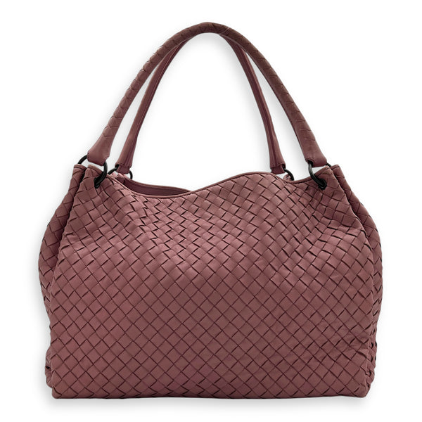 Intrecciato Shoulder Bag Pink in Lambskin, Ruthenium hardware