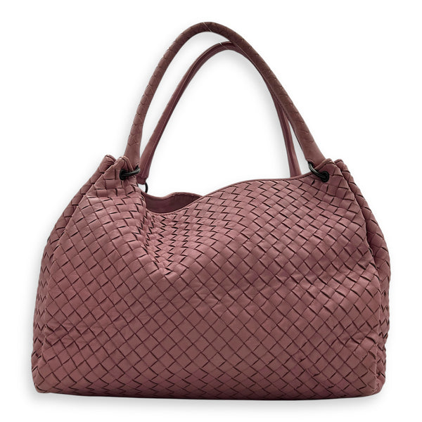 Intrecciato Shoulder Bag Pink in Lambskin, Ruthenium hardware