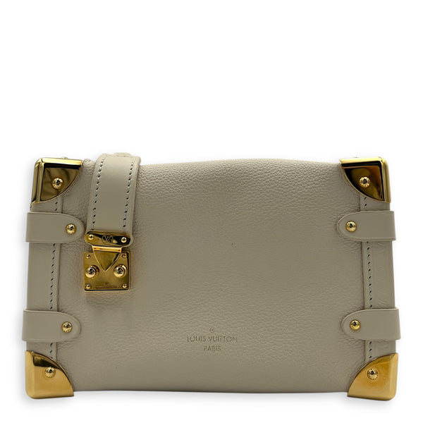Side Trunk PM White Shoulder Bag in Taurillon Leather, Gold hardware