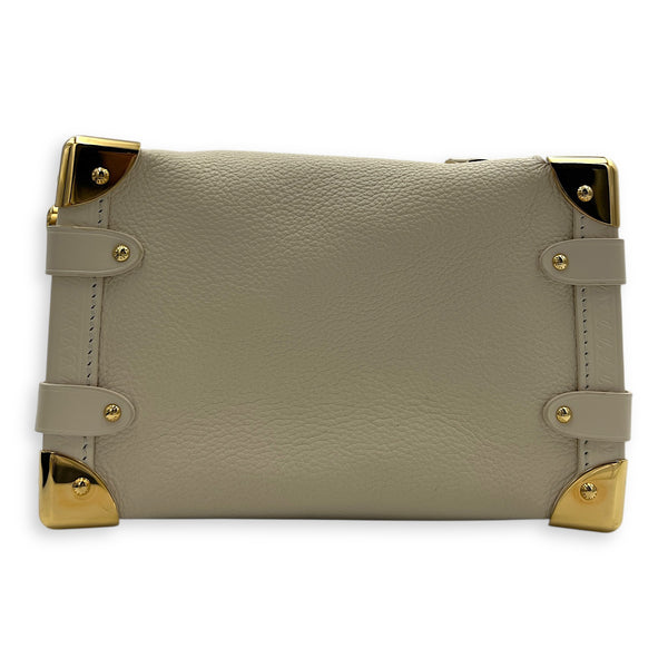 Side Trunk PM White Shoulder Bag in Taurillon Leather, Gold hardware
