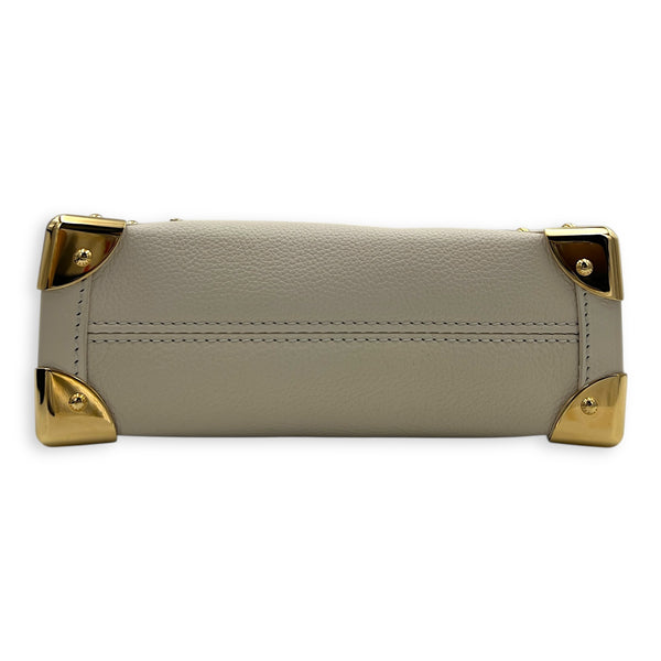 Side Trunk PM White Shoulder Bag in Taurillon Leather, Gold hardware