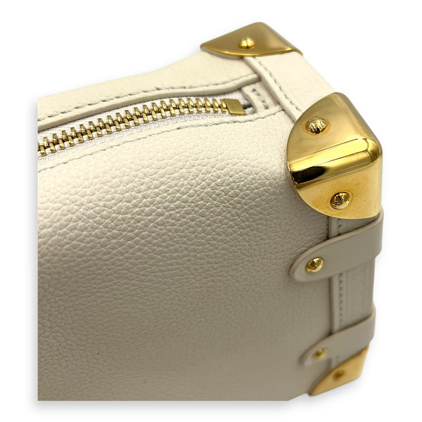 Side Trunk PM White Shoulder Bag in Taurillon Leather, Gold hardware