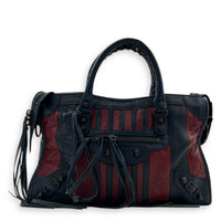 City Top Handle Bag Small Blue in Distressed Leather, Gunmetal hardware
