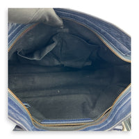 City Top Handle Bag Small Blue in Distressed Leather, Gunmetal hardware