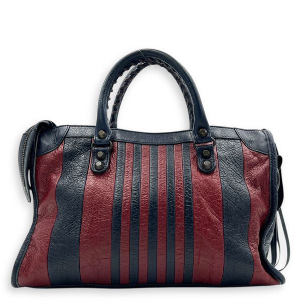 City Top Handle Bag Small Blue in Distressed Leather, Gunmetal hardware