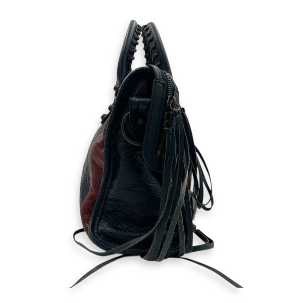 City Top Handle Bag Small Blue in Distressed Leather, Gunmetal hardware