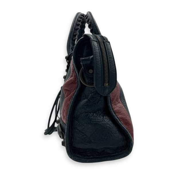 City Top Handle Bag Small Blue in Distressed Leather, Gunmetal hardware