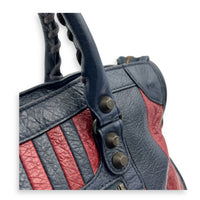 City Top Handle Bag Small Blue in Distressed Leather, Gunmetal hardware