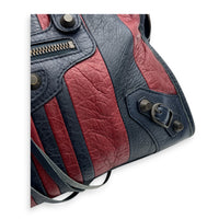 City Top Handle Bag Small Blue in Distressed Leather, Gunmetal hardware