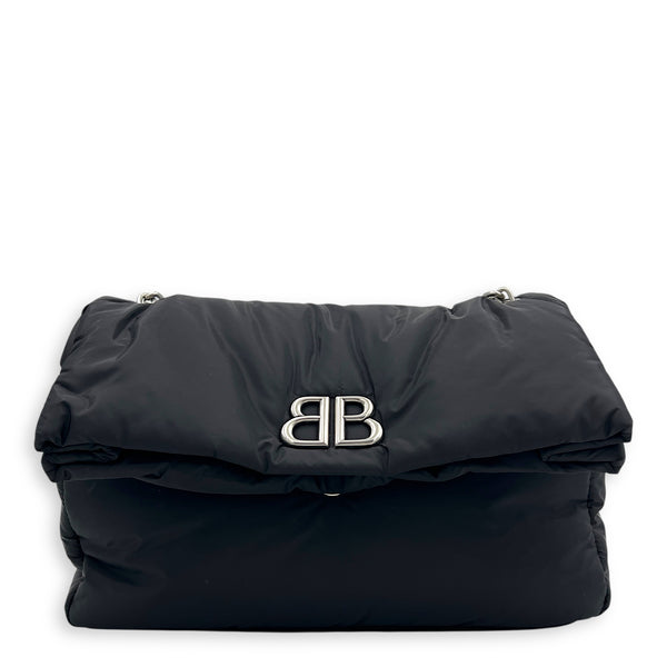 Monaco Shoulder Bag Black in Nylon, Silver hardware