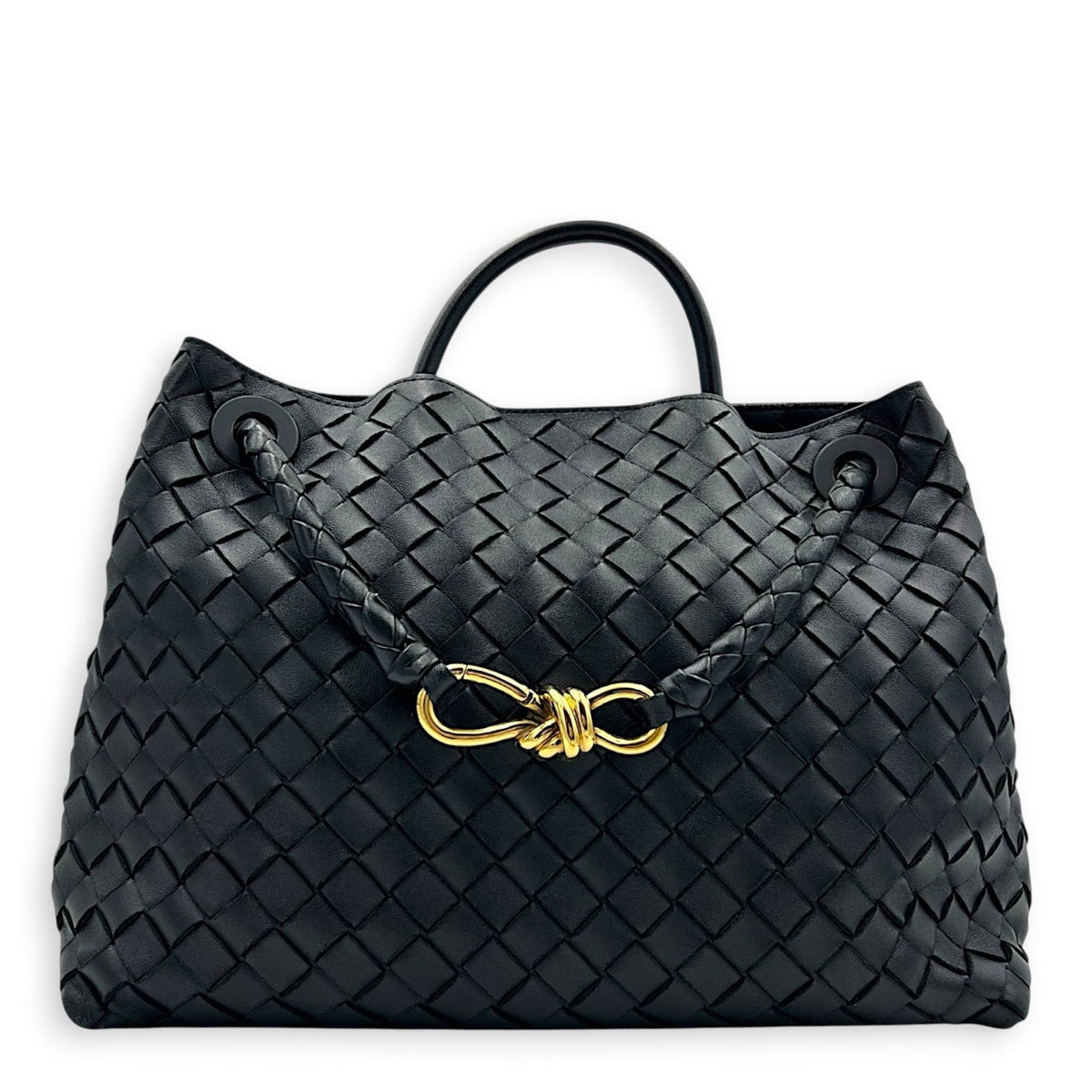 Andiamo Top Handle Bag Medium Black in Nappa Leather, Gold hardware