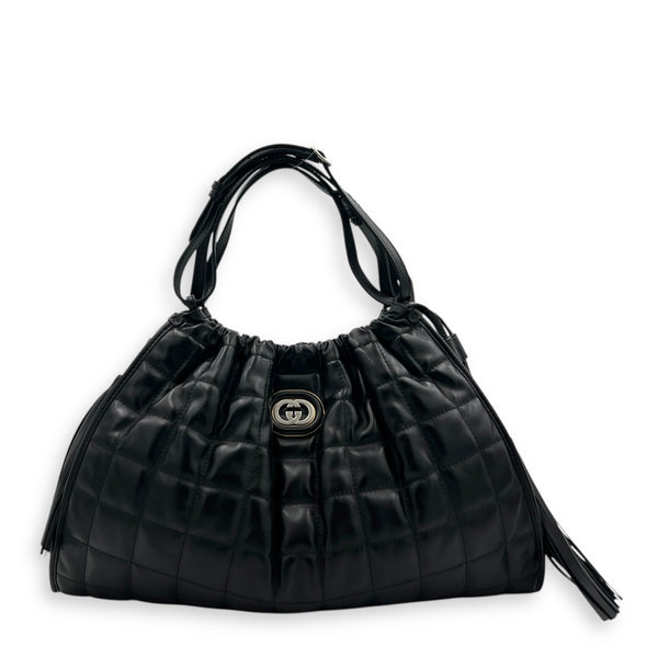 Deco Tote Bag Black in Calfskin, Silver hardware