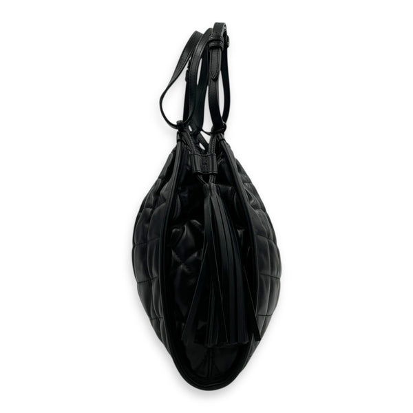 Deco Tote Bag Black in Calfskin, Silver hardware