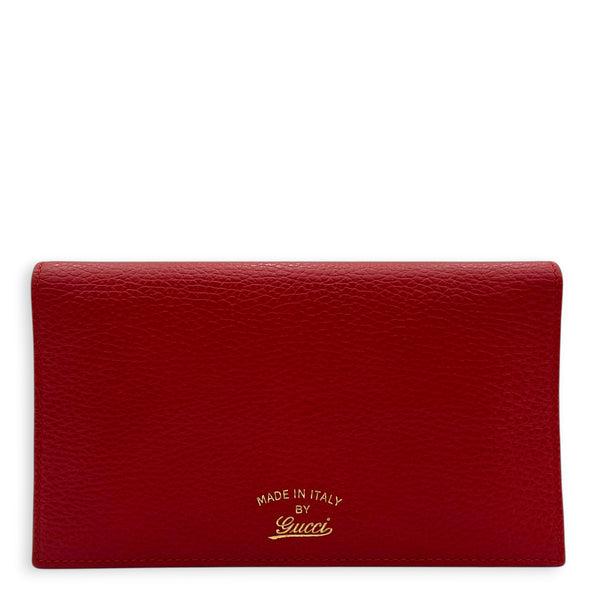 Logo Wallet On Chain Red in Calfskin, Gold hardware