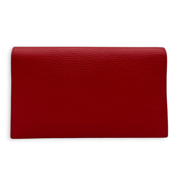 Logo Wallet On Chain Red in Calfskin, Gold hardware
