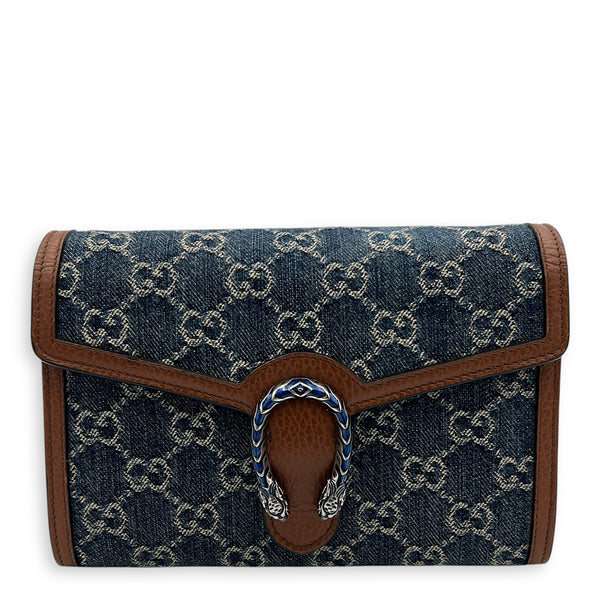 Dionysus Wallet On Chain Blue in Denim, Silver hardware