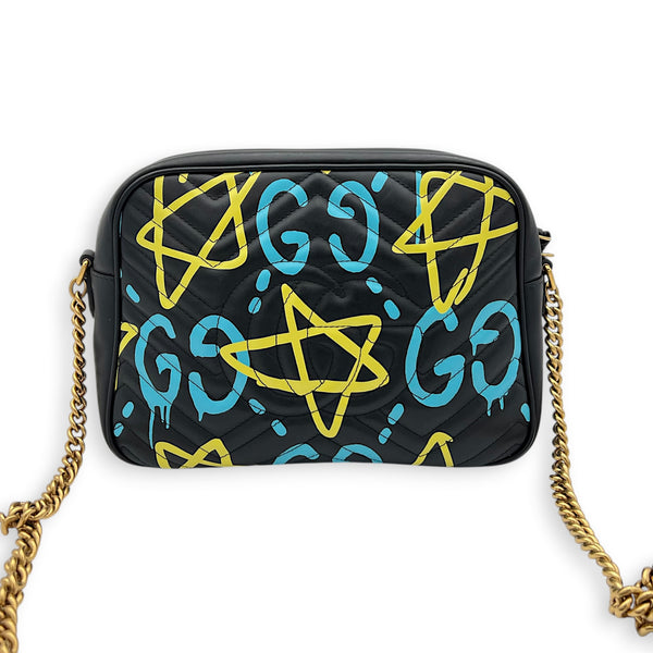 GG Marmont Shoulder Bag Black in Calfskin, Gold hardware