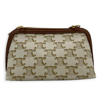 Triomphe Clutch on Chain Shoulder Bag White in Coated Canvas, Gold hardware