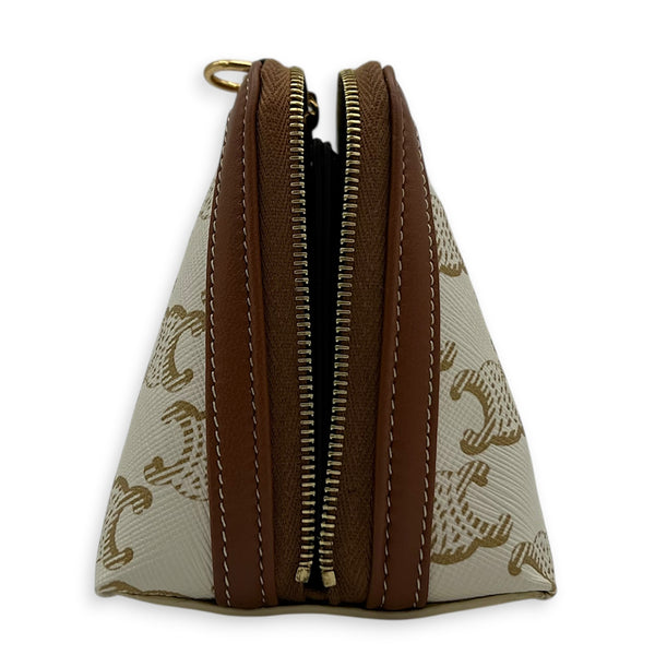 Triomphe Clutch on Chain Shoulder Bag White in Coated Canvas, Gold hardware